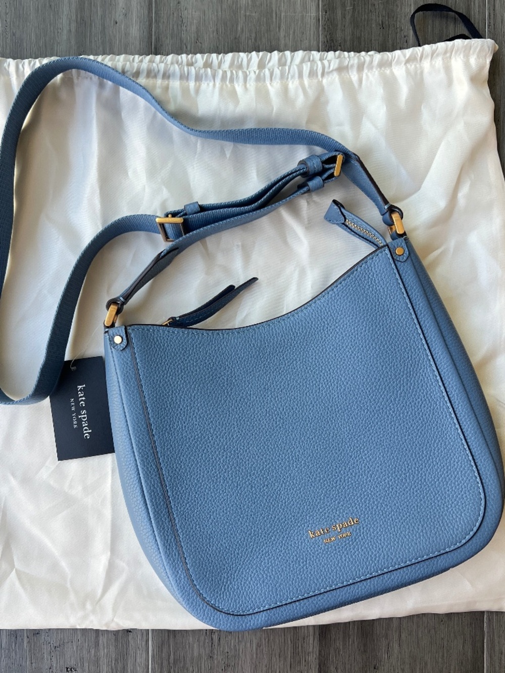 NWT Kate Spade Roulette Medium Messenger Manta Blue Pebbled Leather Bag Purse